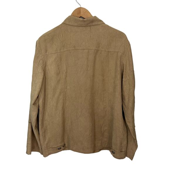 Chico's Faux Suede Button Up Shirt Camel Tan Chest Pockets Size Large 2 Soft - Picture 3 of 4